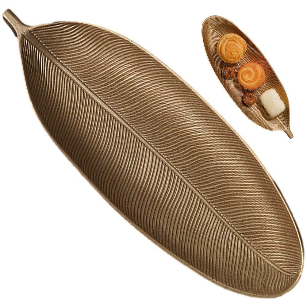 Sanfly Golden Leaf Storage Tray Nordic Wooden Tray Fruit Snack Dessert Plate Desktop Cosmetics Tray Multi-Uses Storage Tray For Home