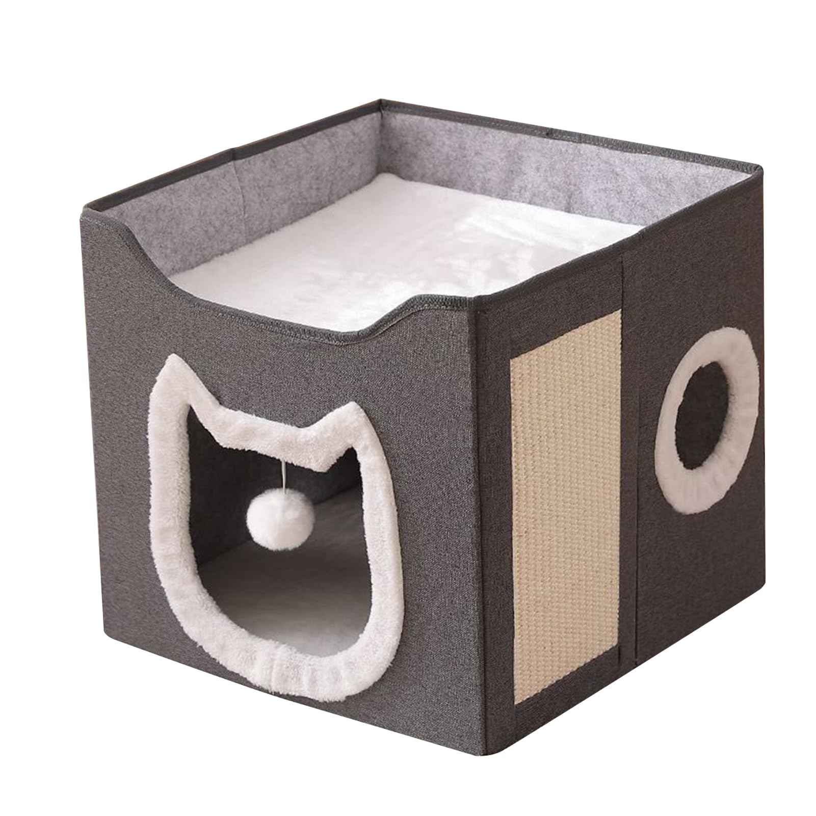 Casa para Gatos Interior 2 Niveles Cueva Cama Gatito Juguete Pelota | Refugio Plegable De Animales Y Mascotas Gatos Perros Cachorros Mascotas Pequeñas Cobijo Invernal del Hog