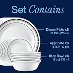 Corelle 18-Piece Round Dinnerware Set Service for 6, Lightweight Round Plates and Bowls Set, Vitrelle Triple Layer Glass, Chip and Scratch Resistant, Microwave and Dishwasher Safe, Brasserie