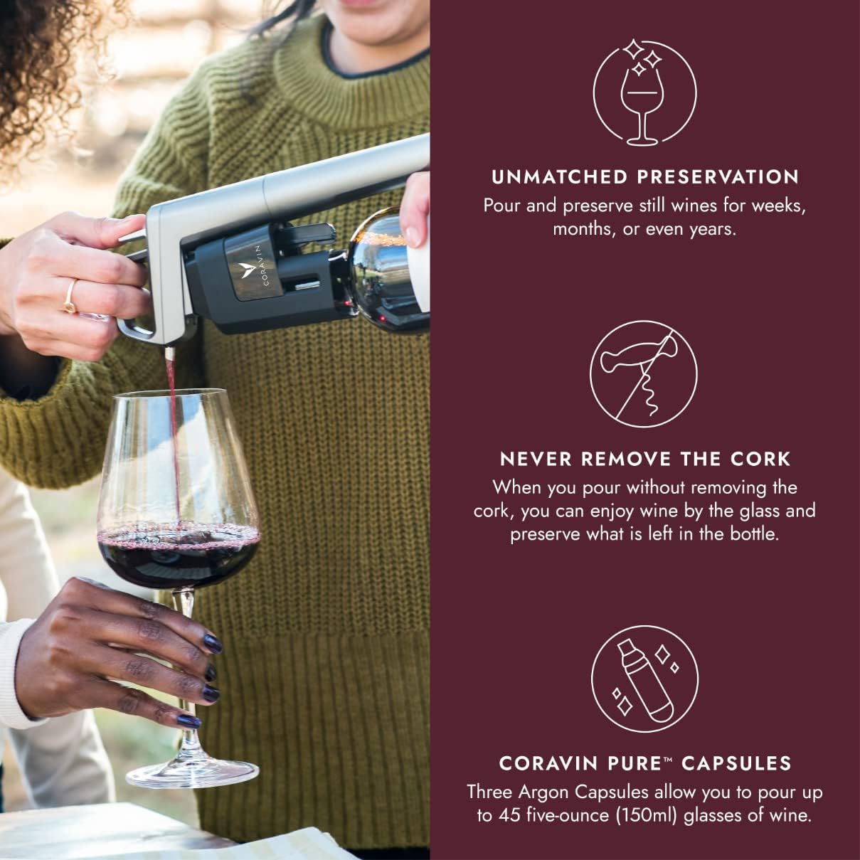 Amazon Coravin タイムレスファイブワイン ガラスシステム ボトルオープナー ワインセーバー アルゴンガスカプセル3個とスクリューキャップ1個付き Coravin ワインストッパー バキュームポンプ 通販