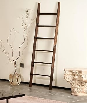 Blanket Ladder for the Living Room 6-Tier, Wooden Decorative Quilt Holder for Bed room, Wall-Leaning Towel Rack for Bathroom,Rustic Farmhouse Ladders for Display. Dark Brown