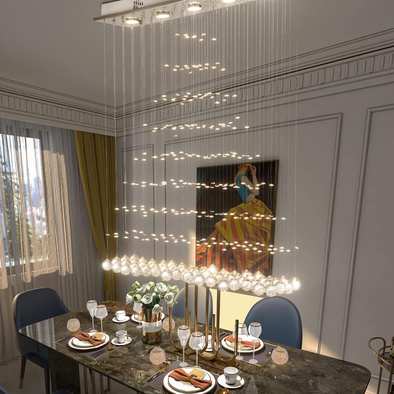 Flаѕh Dеаlѕ - 70% оƒƒ Maxax Rectangle Crystal Raindrop Chandelier, 5 Lights Modern Flush Mount Pendant Lighting, K9 Clear Ceiling Light Fixture, for Living Room, Bedroom, Dining Room, Kitchen Island
