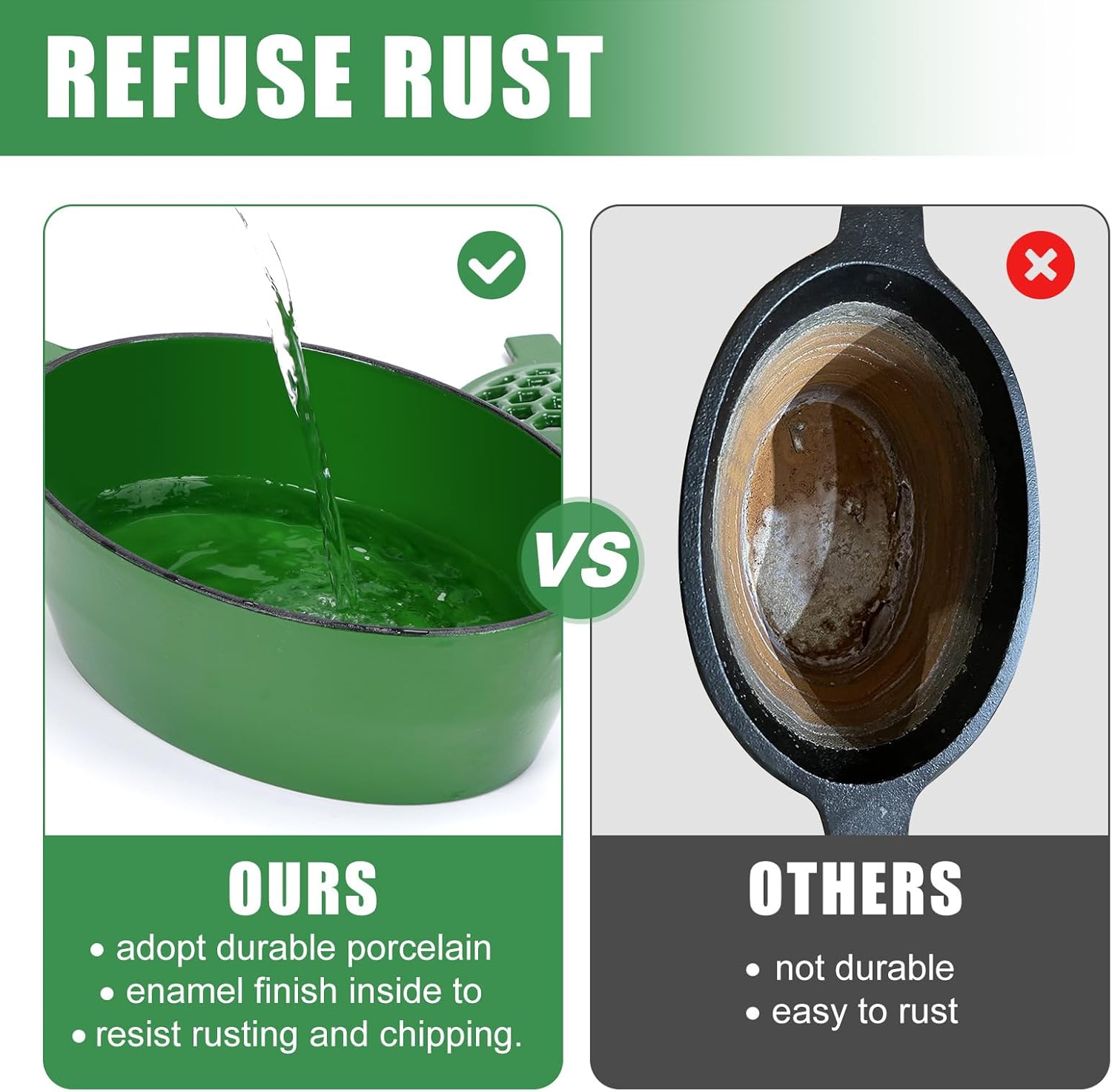 G GOOD GAIN Wood Stove Steamer - Cast Iron Stove Humidifier with Large Opening Top | Oval Bowl Fire Place Stove Pot for Home Heating Decorative | Matte Finish & 2.7 Quart, Green