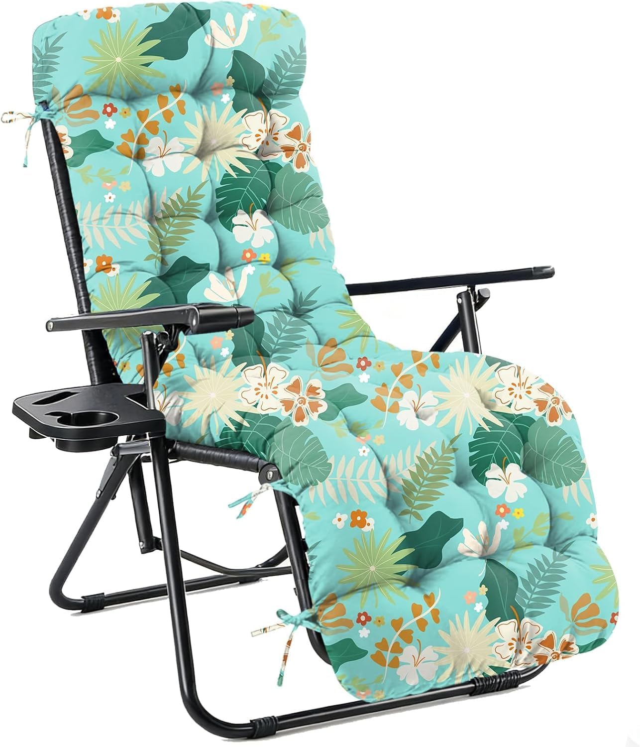 Patio Chaise Lounge Chair Cushion, Waterproof Zero Gravity Chair Cushion with Ties, Thick Cotton Chaise Lounge Cushion for Outdoor Indoor, 66x21x4 Inch Blue Leaves (Only Cushion)