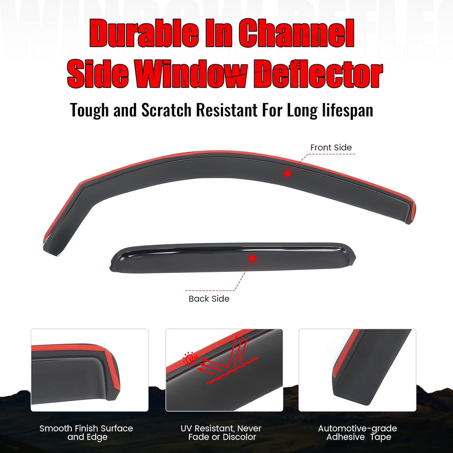 IKON MOTORSPORTS in Channel Window Visors Compatible with 2005-2015 Toyota Tacoma Double Cab, Slim Style Acrylic Smoke Rain Guards, Side Window Wind Deflectors 4PCS