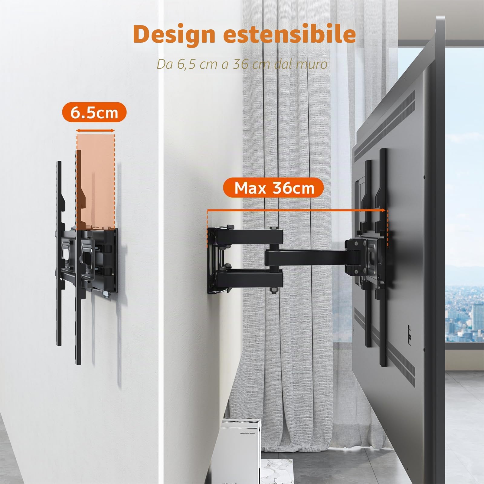 PUTORSEN Supporto TV Parete Girevole Inclinabile Staffa per Molti Televisori da 32-70 Pollici(81-178 cm), Fino a 50 kg, Max. VESA 400x400mm, con livella a bolla e 4 Fascette