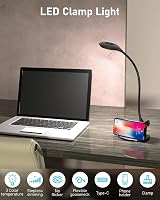 libtit Csíptetős LED Olvasólámpa Érintős Dimmerrel - USB Tölthető Ágylámpa 3 Színhőmérséklet Hajlítható Nyakkal Fekete 8