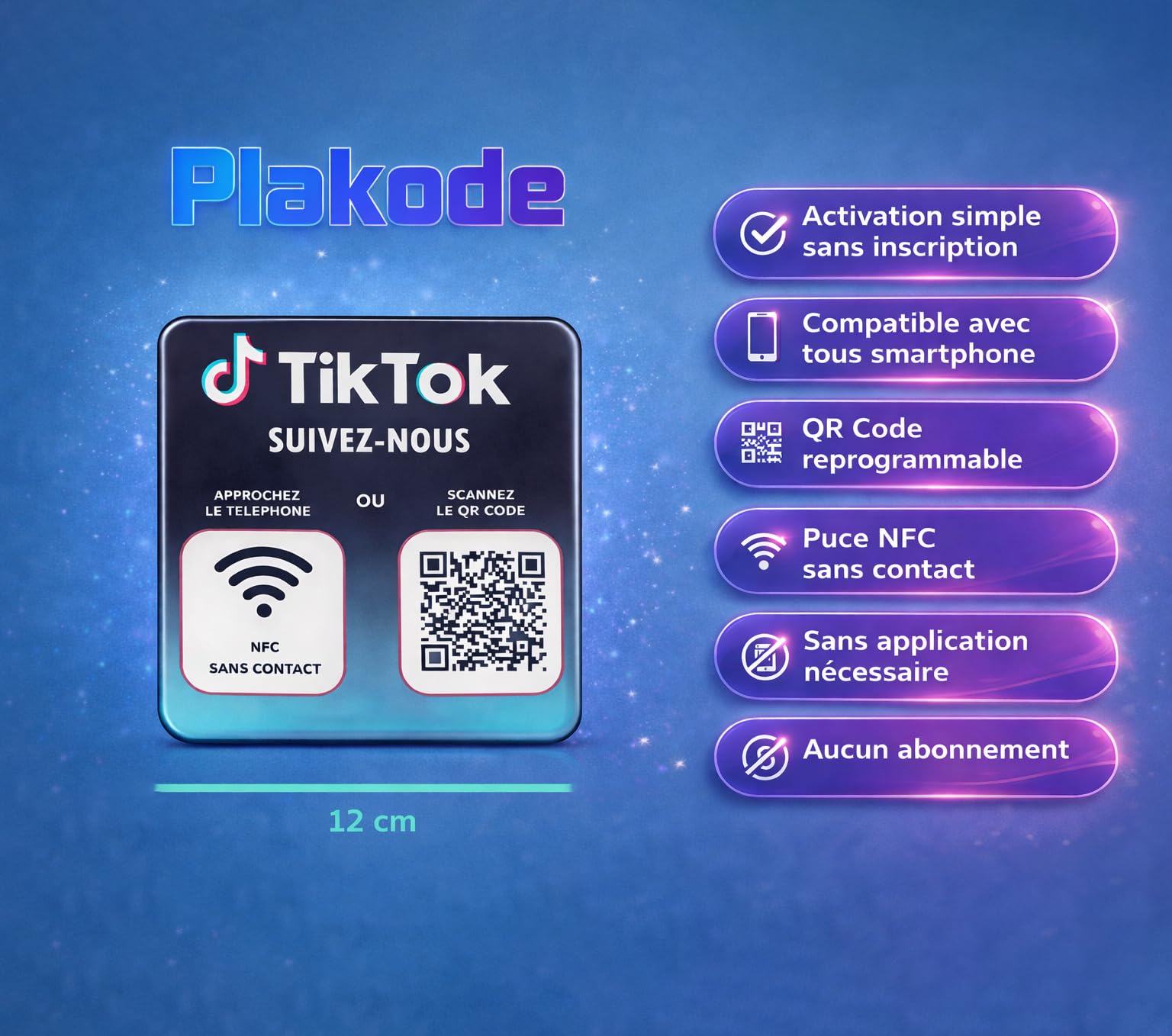 Plaques TikTok NFC et QR Code 12x12cm - Boostez votre présence en ligne