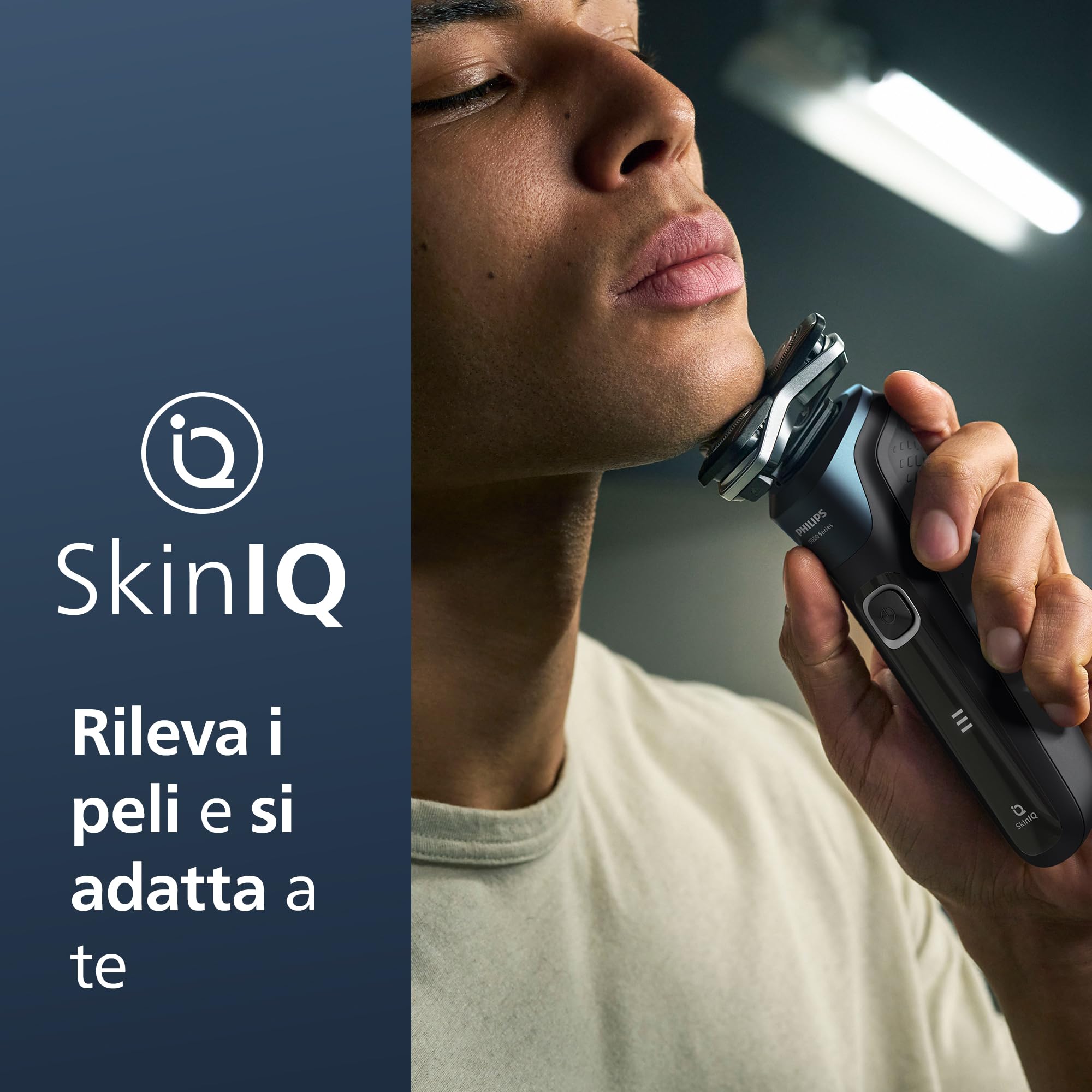 Philips Shaver Series 5000, rasoio elettrico Wet & Dry con tecnologia SkinIQ, rifinitore a scomparsa, custodia da viaggio, Quick Clean Pod, spazzolina per la pulizia, modello S5889/50
