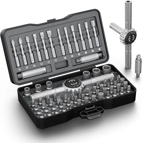 STREBITO 71 in 1 T-Handle Ratchet Screwdriver Set, Magnetic Screwdriver Set | S2 Steel Bits & Sockets, 72-Tooth, 4 Extension Rods, Ratcheting Screwdriver for Home Repair, Assembly, Bicycle, Auto, DIY