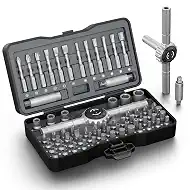 STREBITO 71 in 1 T-Handle Ratchet Screwdriver Set, Magnetic Ratcheting Screwdriver with 72-Tooth，4 Extension Bit Holders，S2 Steel Bits & Sockets for Household Repairs, Furniture, Bicycle, Auto, DIY