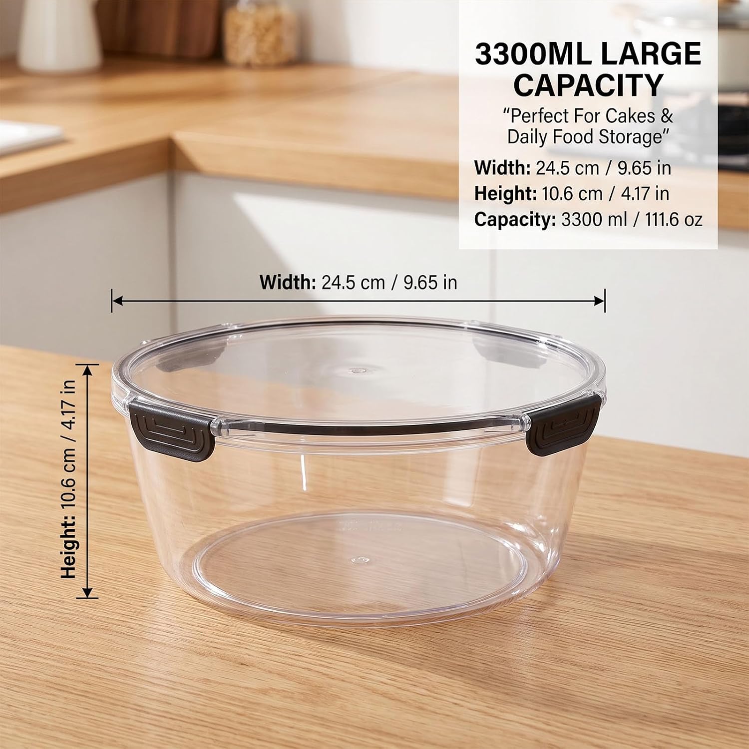 Plastic Trifle Bowl with Lid, 3.49 qt Secure Cake Storage Container