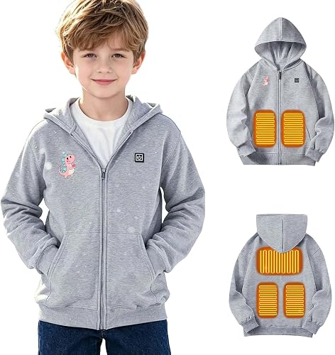 Kids USB Heated Jacket Boys Girls Youth Full-Zip Hooded Sweater