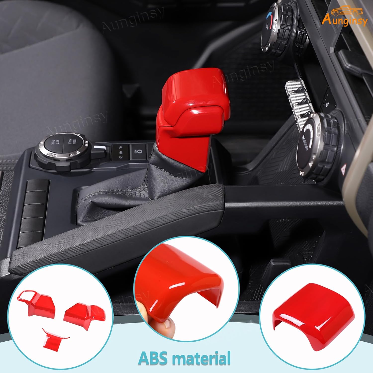 Aunginsy Gear Shifter Handbrake Trim Cover Kit Compatible with Toyota Tacoma 2024 2025 2026 & 4Runner 2025 2026, ABS Center Console Gear Shift Knob Head Protective Cover Decorator Interior Accessories