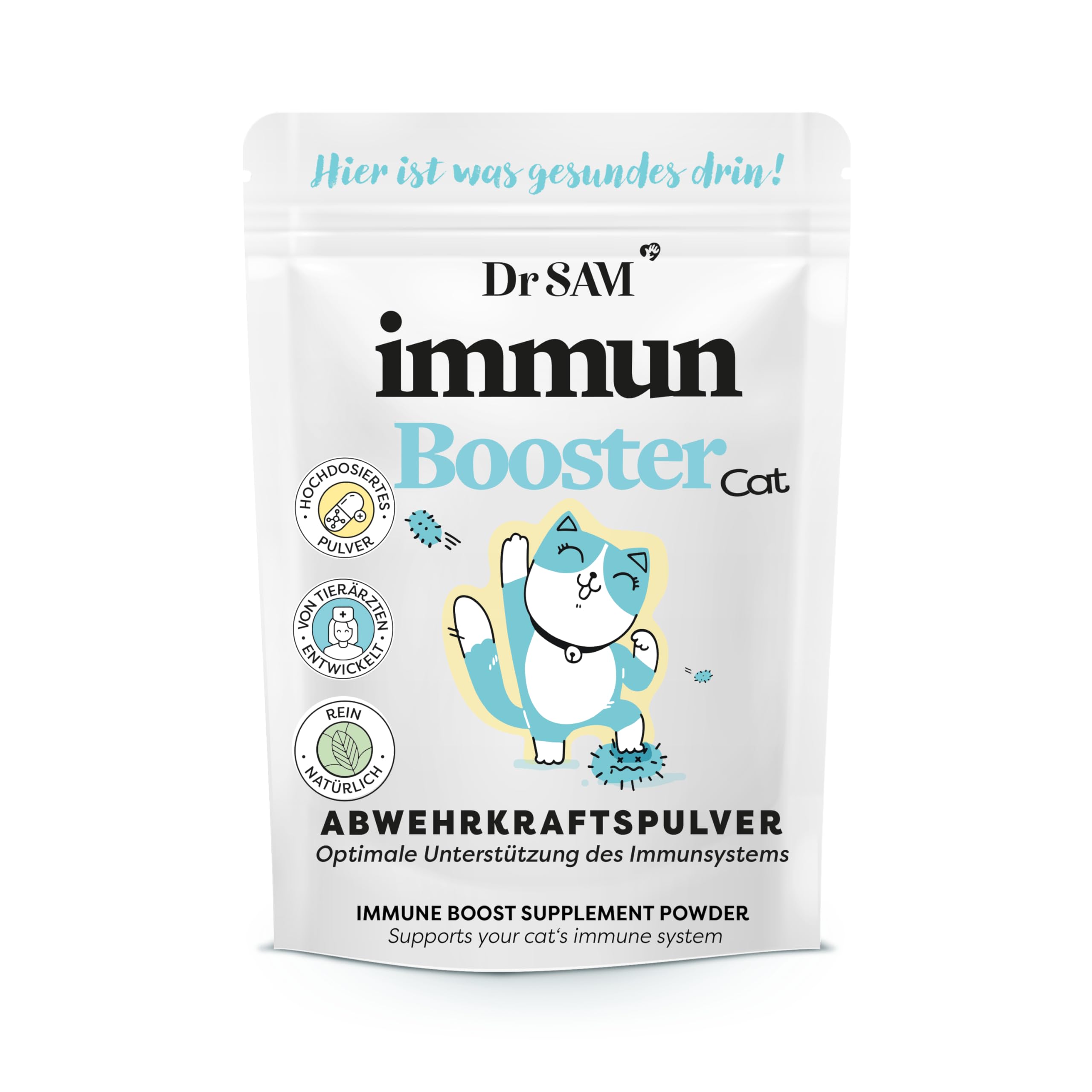 Dr. Sam Premium Immunsystem Pulver für Katzen - Immunbooster der pflanzliche Gesundheitshelfer zur Stärkung der Abwehrkraft - Hilft unterstützend bei Krankheit - Cat Immune Powder - hochdosiert - 90g