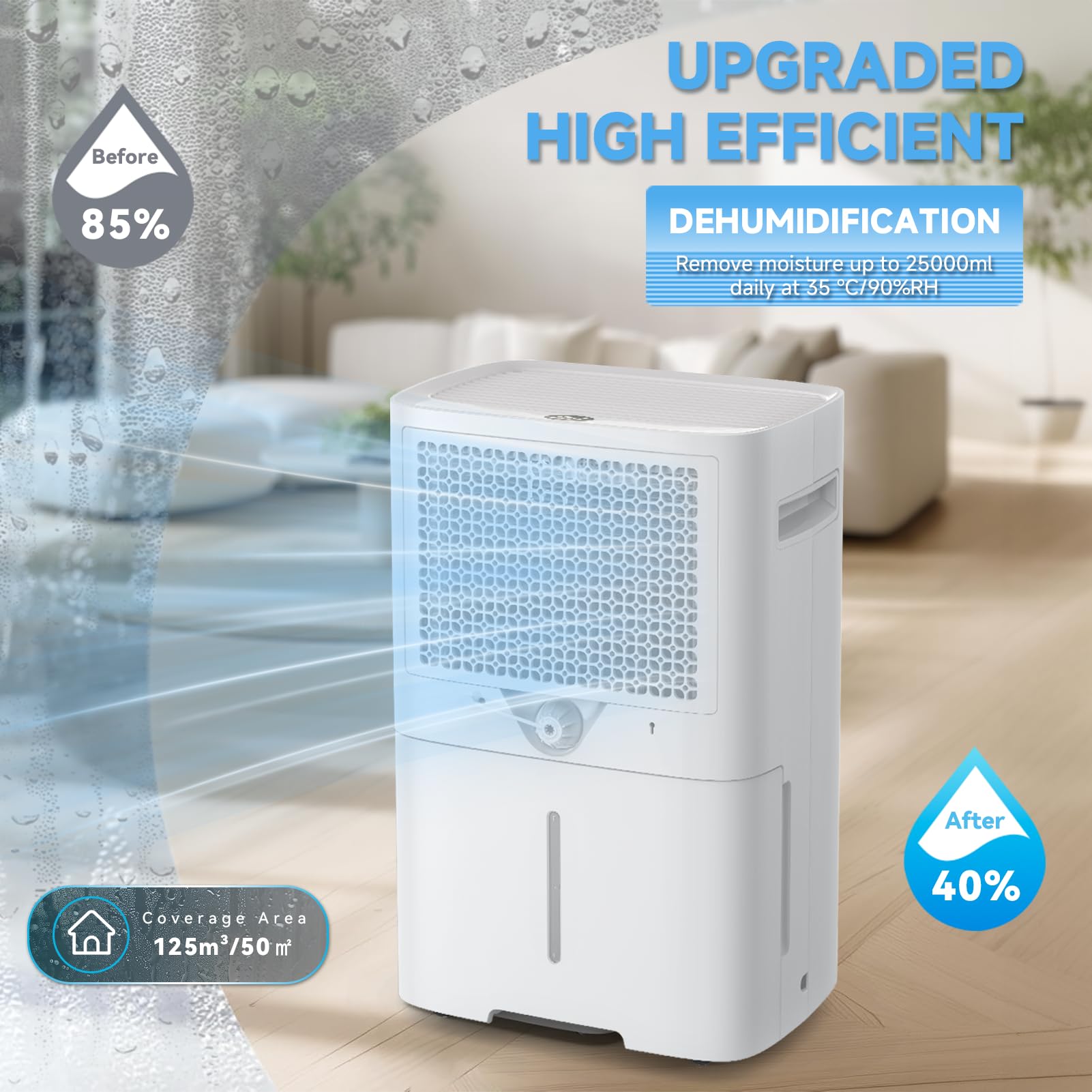 LEENON Deumidificatore 25L/24H, Deumidificatores Casa con Modalità dryer, Timer, Doppio drenaggio, Compressore, 125 m³/50 m², Deumidificatore Portatile per Bagno, Camera da Letto, Cantina