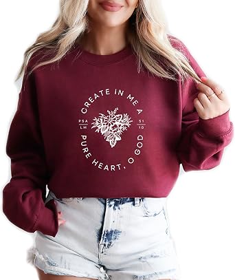 Verita Culture Create In Me A Pure Heart O God Christian Sweatshirt Women Fall Season Long Sleeve Graphic Shirts Pullover