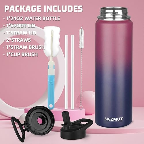 Miniatura 10 de MEZMUT Botella de agua aislada de 128 onzas con popote y 3 tapas, botellas de agua de acero inoxidable de un galón, botella de agua deportiva de