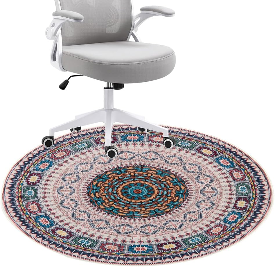 Office Chair Mat for Carpet and Hardwood Floor Gaming Chair Mat Round Rug 47 Inch Carpet Protector Desk Chair Mat for Rolling Chair Floor Mat Anti Slip for Home Office Office Room (Multi-01)