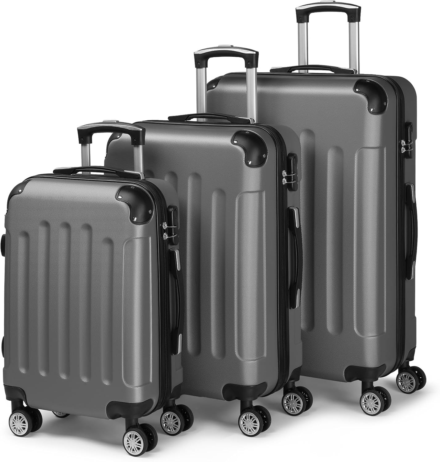 LALAHO Set de 3 Valises de Voyage, Valise Grande Taille, Valise Cabine, Petite Valise, ABS avec Coins Renforcés, roulettes Pivotantes 360°, Cadenas et Poignée Télescopique (Gris foncé) LALAHO Set de 3 Valises de Voyage, Valise Grande Taille, Valise Cabine, Petite Valise, ABS avec Coins Renforcés, roulettes Pivotantes 360°, Cadenas et Poignée Télescopique (Gris foncé)