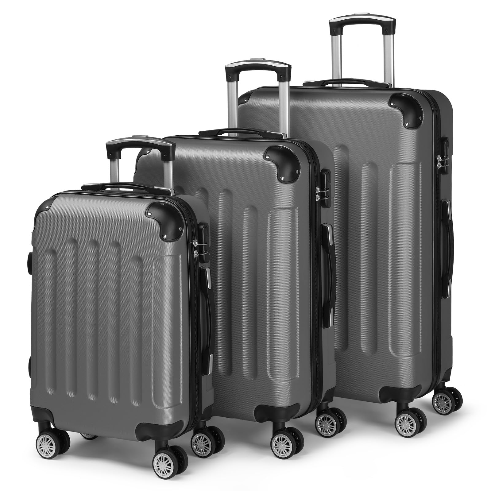 LEADZM Kofferset 3 teilig, Reisekoffer Set mit Eckenschutz, Koffer Set Hartschalen-Trolley aus ABS mit Teleskopgriff, Handgepäck
