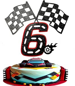 Amazon.com: Race Car 6 Years old Birthday Cake Topper- Checkered Flag ...