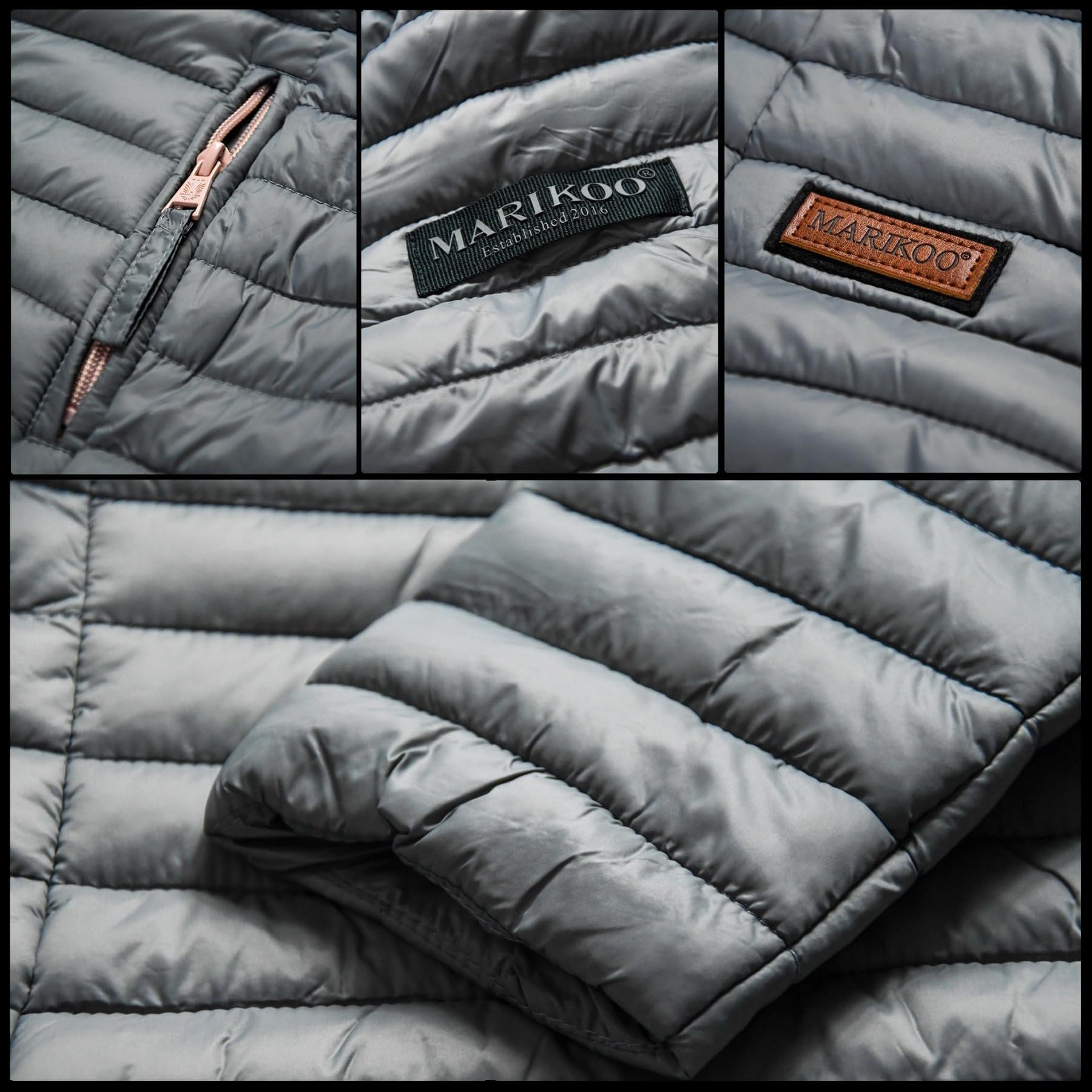 MARIKOO Damen Steppjacke Übergangsjacke gesteppte Jacke mit Kapuze Frühjahr Stepp B857