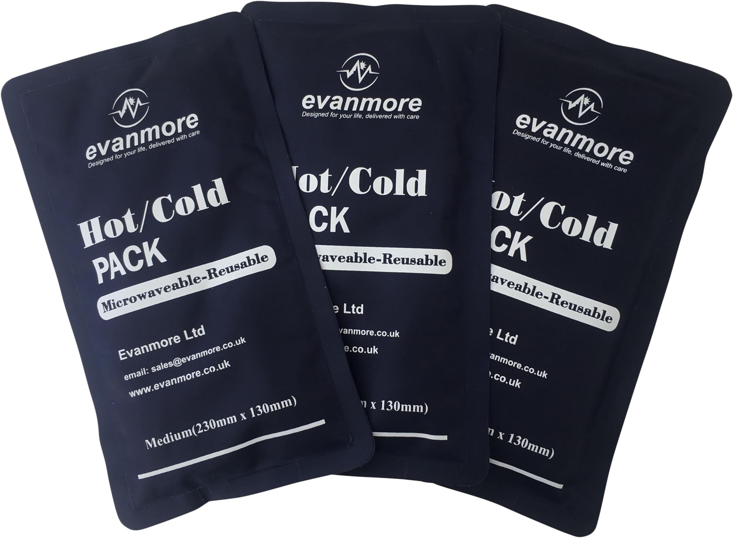 Reusable Hot Cold Gel Pack Packs - 3 x Evanmore, Easy to use - Flexible - Long Lasting - Knee, Shoulder wrap - 13 x 23cm