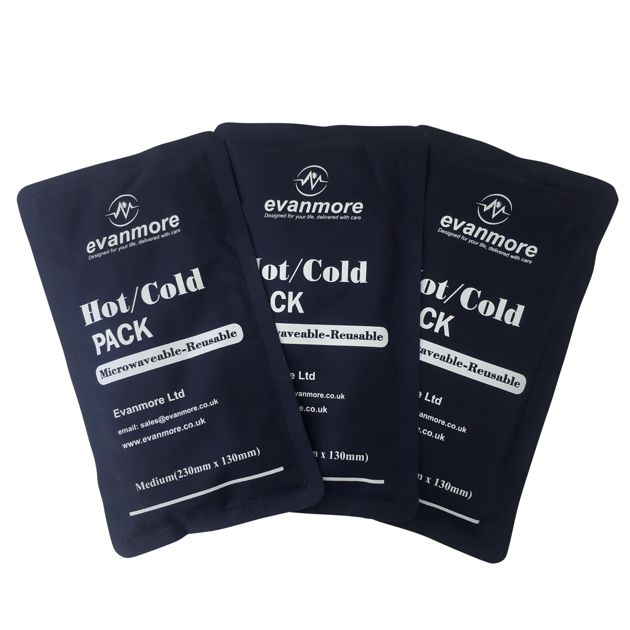 Reusable Hot Cold Gel Pack Packs - 3 x Evanmore, Easy to use - Flexible - Long Lasting - Knee, Shoulder wrap - 13 x 23cm