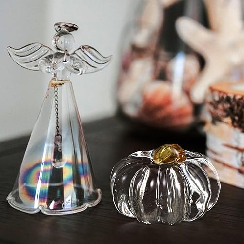 Miniatura 9 de VOSAREA Figura de calabaza de vidrio soplado a mano, estatua de calabaza de cristal, escultura de calabaza de cosecha transparente, acento de mesa