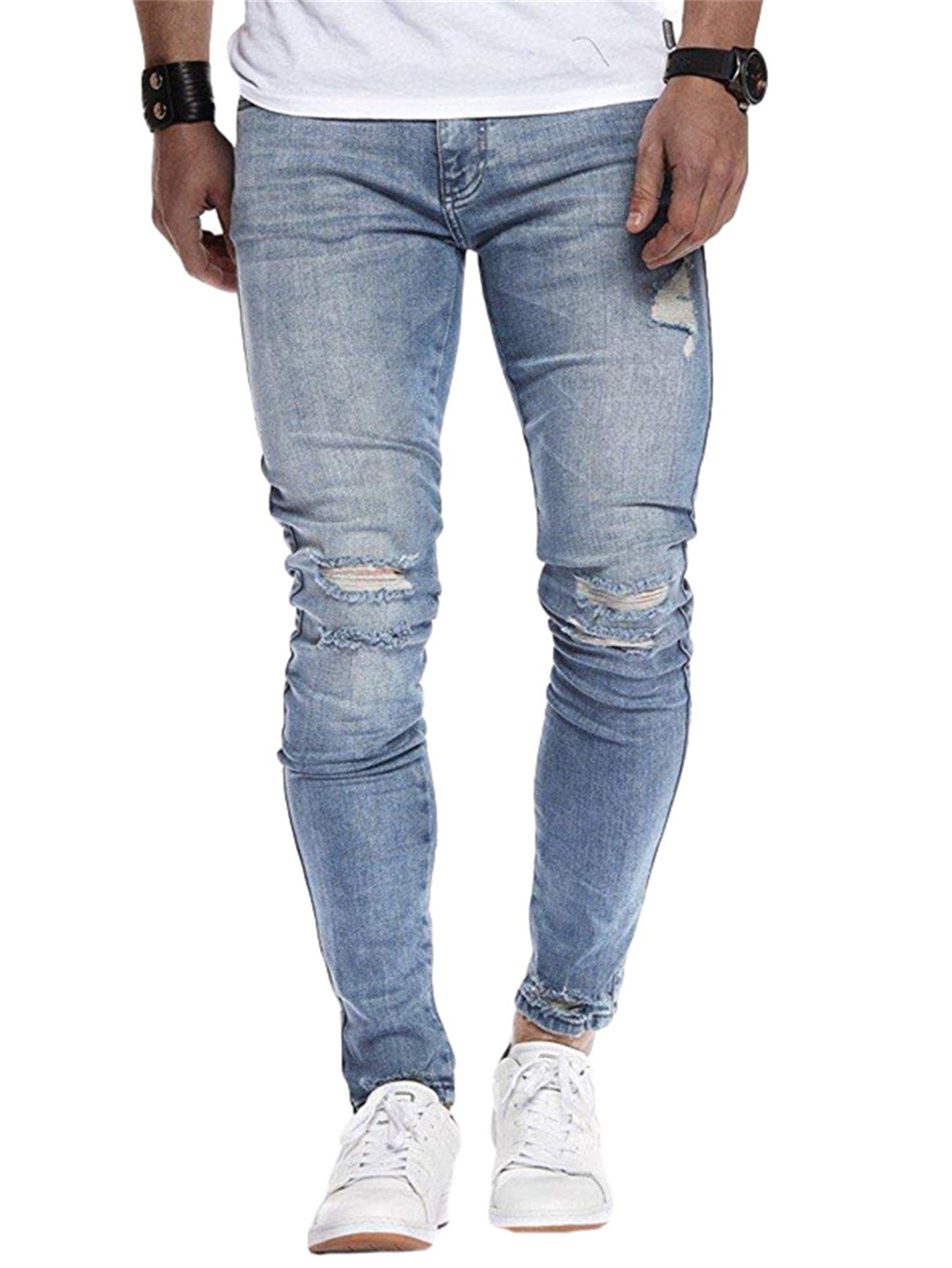 Andongnywell Mens Skinny Ripped Stretch Jeans Slim Fit Destroyed Trousers Distressed Stretchy Denim Pants