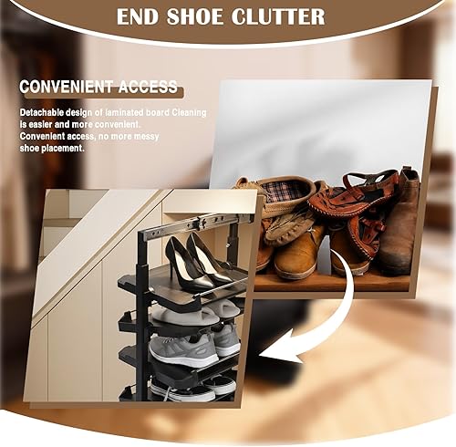 Miniatura 4 de Shoe Storage Rack, 4 Tier Pull-Out Shoe Rack Adjustable Height Retractable Vertical Shelf Organizer Shoe Shelf for Closet Shoe Cabinet