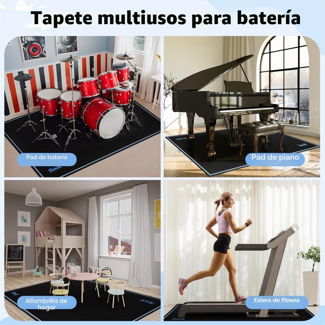 Alfombrilla de batería eléctrica, alfombra insonorizada, accesorios para batería eléctrica, juego de baterías de jazz, regalo para bateristas, negro, 119 x 160 cm (Oblongo)