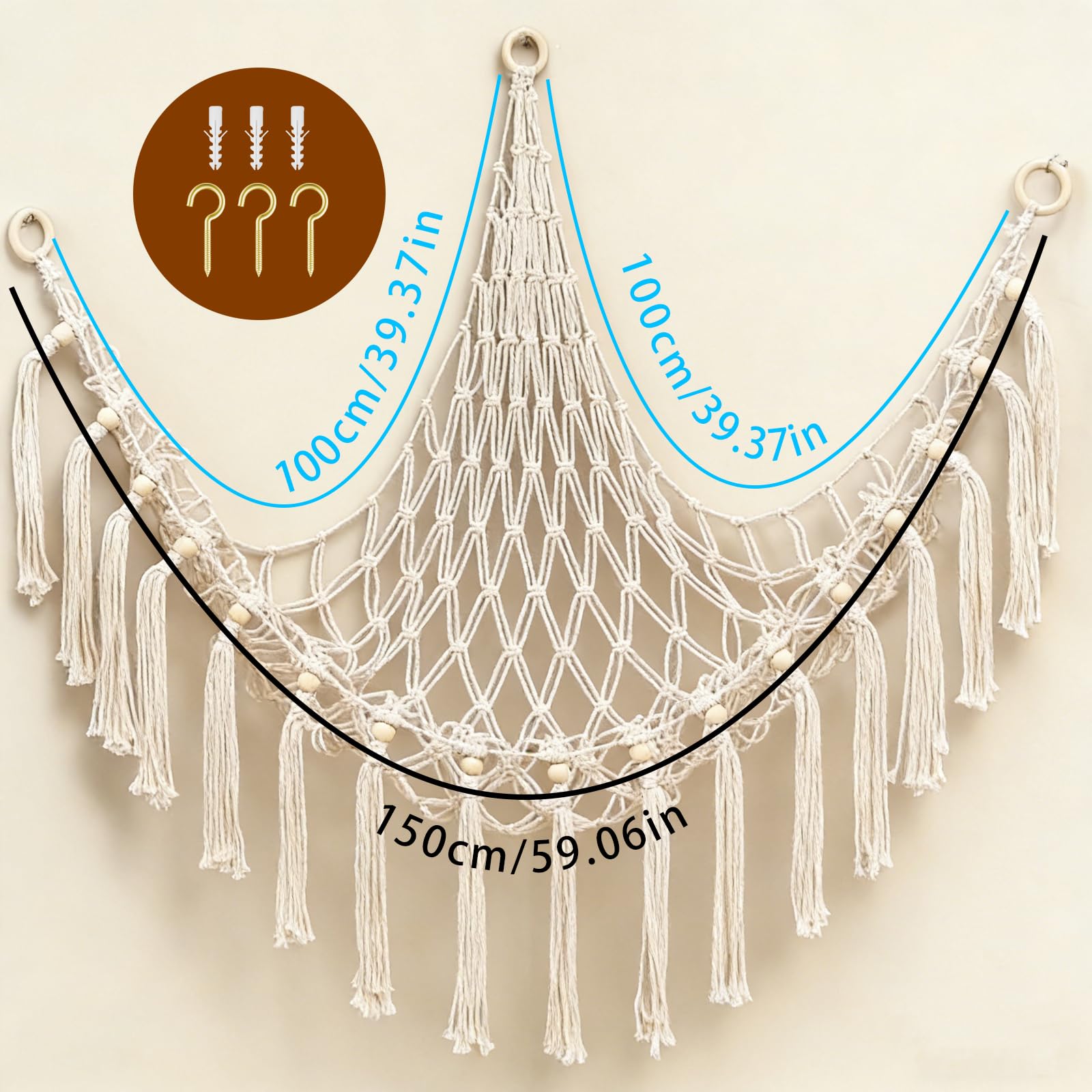 Kuscheltier Aufbewahrung Netz, Boho Makramee Spielzeug kinderzimmer deko, StofftieStofftier Aufbewahrungstasche Hängematte Aufbewahrung Kuscheltiere für Kinderzimmer Schlafzimmer Beige