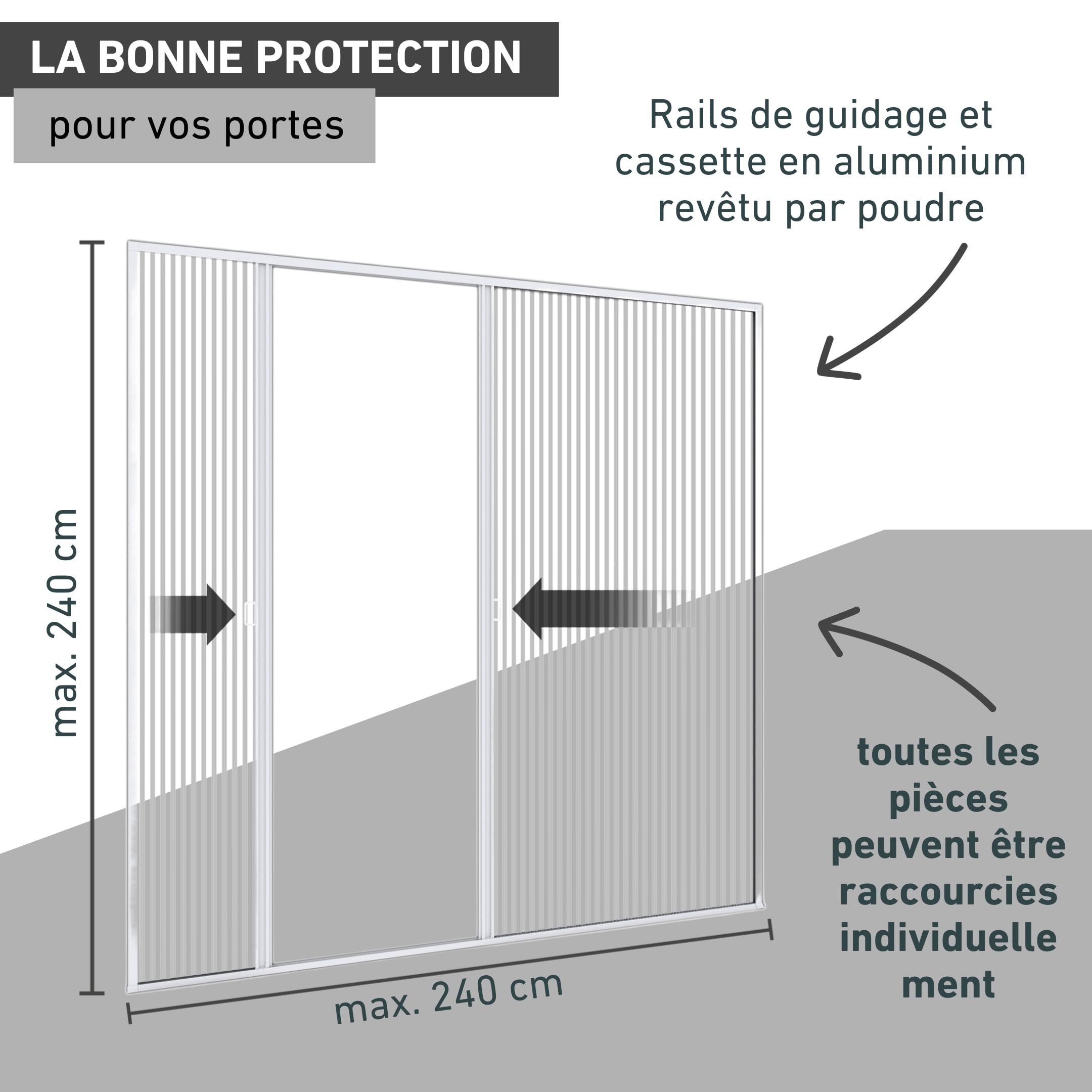 Windhager Moustiquaire porte plissée 240 x 240 cm, rideau anti-insectes moustiques, installation facile sans perçage, passage libre pour porte balcon ou terrasse, blanc, 03959