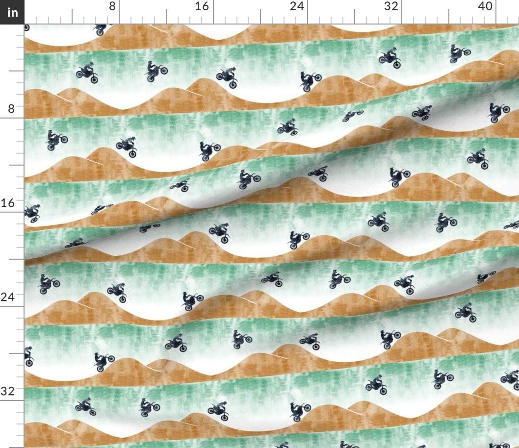 Spoonflower Fabric - Motocross Dirt Bike Green Trendy Grunge Motorcycle Printed on Petal Signature Cotton Fabric by The Yard - Sewing Quilting Apparel Crafts Decor