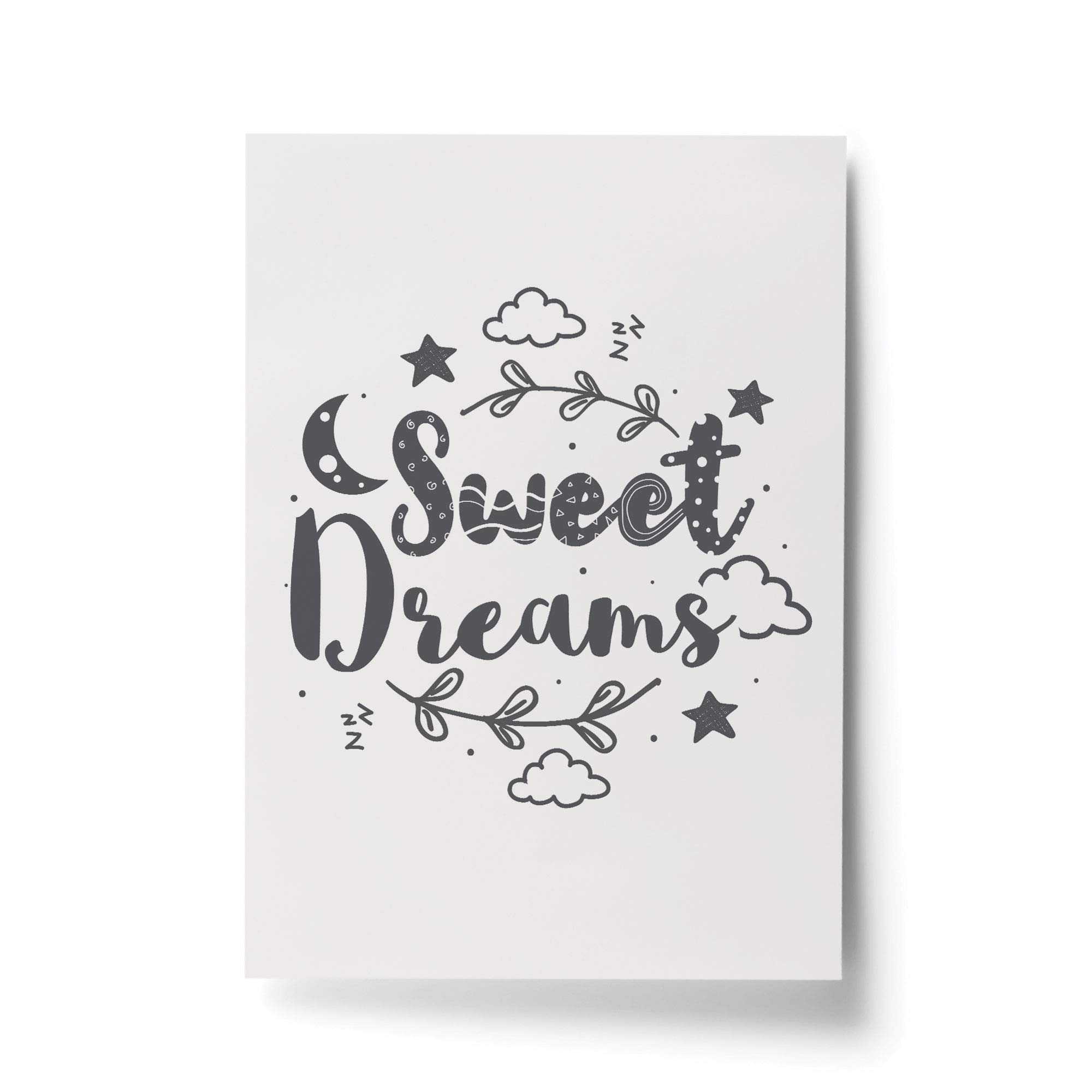 RED OCEAN Cute Boys Bedroom Print Boys Bedroom Wall Art Decor Grey Nursery Print Baby Gift Keepsake (A4 Print Only - Sweet Dreams White Grey)