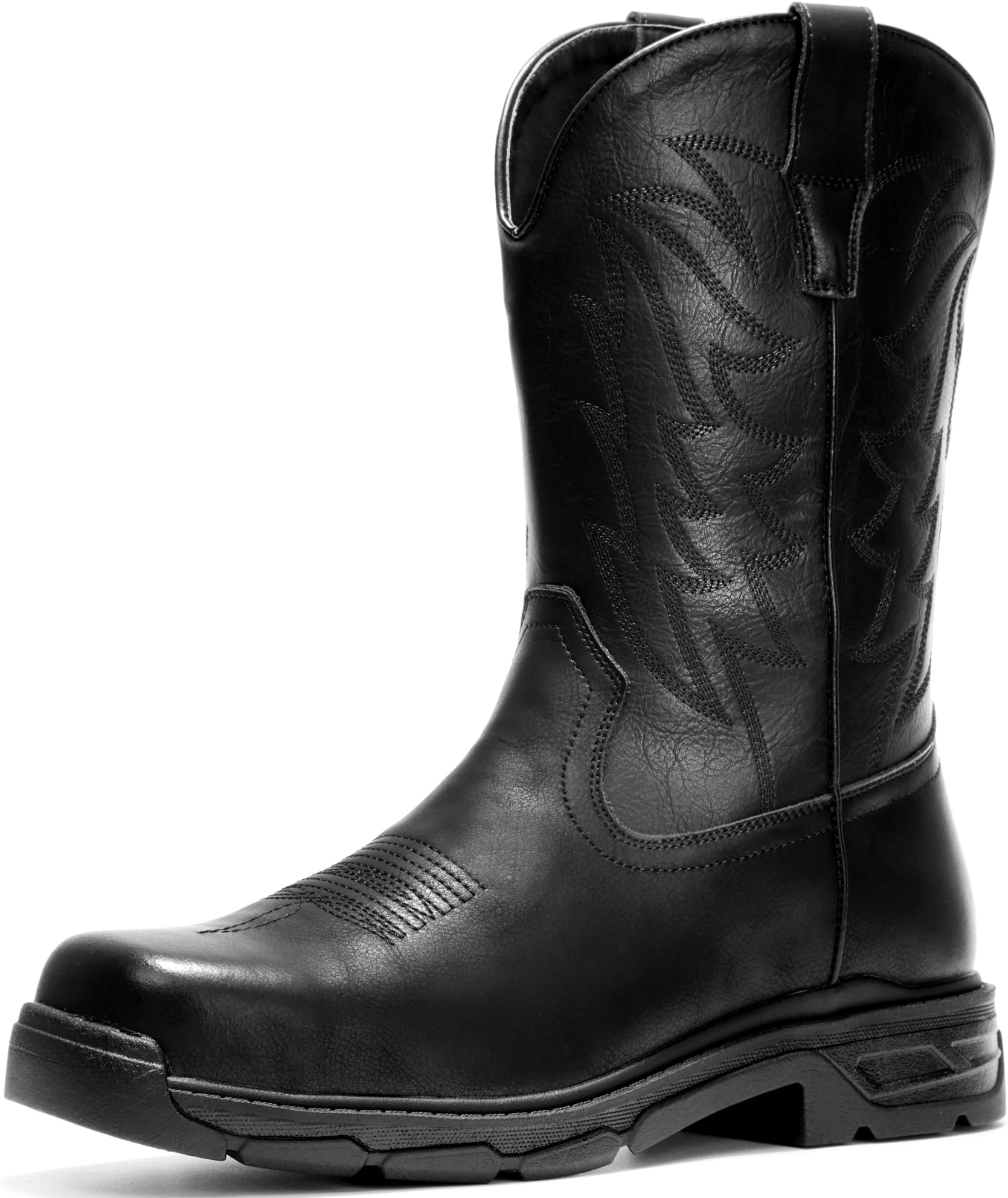 ANGRYRAM Cowboy Work Boots for Men Square Toe Leather Western Boot Slip Resistant Indestructable Steel Toe Safety Boots for Men Work-Man Pro Series