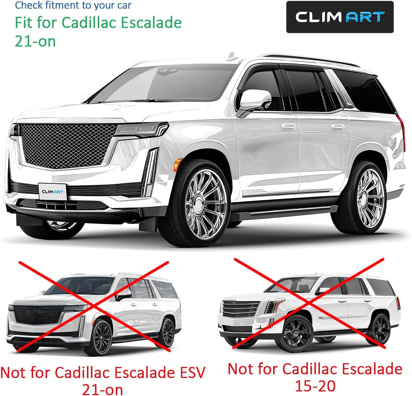 CLIM ART Incredibly Durable Rain Guards for Cadillac Escalade 2021-2026,Original Tape-on Window Deflectors,Vent Deflector,Window Visors,Car Accessories,4pcs. - 421259