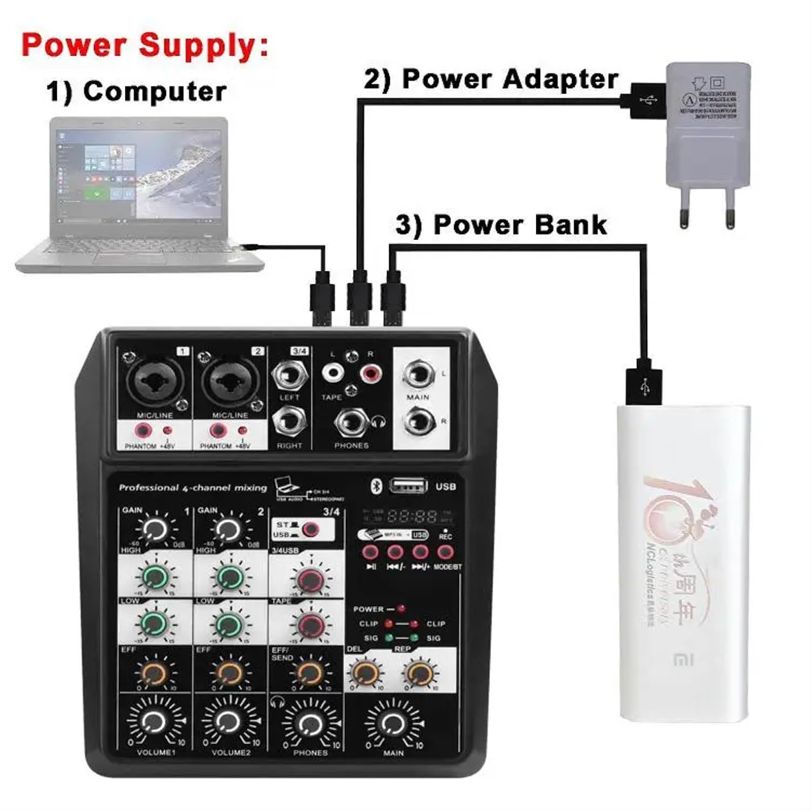 Controlador de DJ, Consola mezcladora de Audio inalámbrica con, micrófono portátil, consola sonido, interfaz USB, mezclador Dj