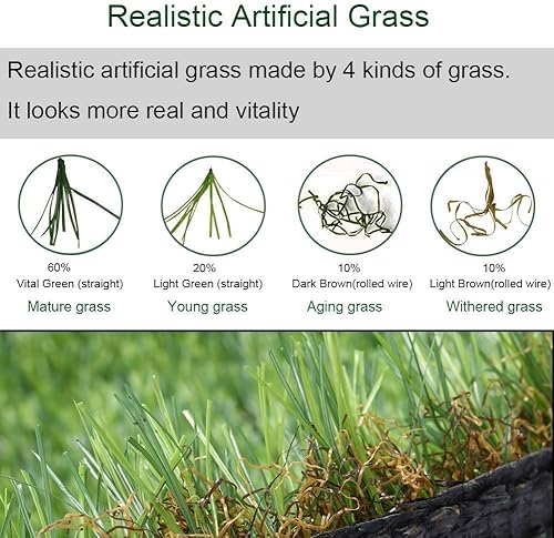 Miniatura 3 de Fas Home Césped artificial de 35 mm.  1.38 pulgadas de altura de pasto sintético realista, agujeros de drenaje para interior y exterior, tapete de