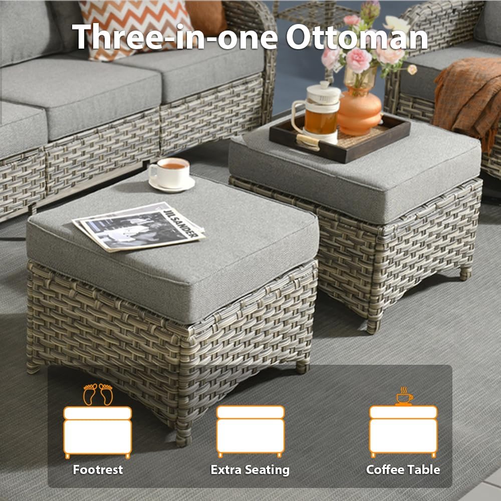 Weaxty 5 Piece Wicker Patio Furniture Sets with Ottoman, Outdoor Loveseat Sofa Rattan Chair Better Outdoor Patio Conversation Set for Porch Balcony Garden Deck Dark Gray