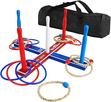 Wooden Ring Toss Game Set Includes Wood Base for Kids, Indoor & Outdoor Game for Family and Adults