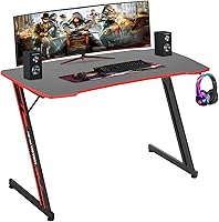 BestOffice 47 Inch Z-Shaped Gaming Desk - Ergonomic PC Workstation with Headphone Hook, Red - Stable for Gamers