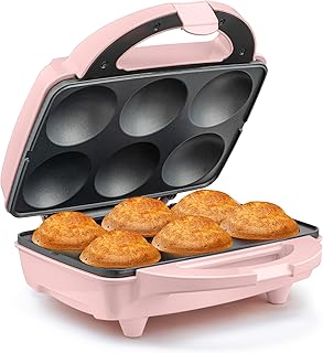 Holstein Housewares Non-Stick 6-Count Electric Cupcake Maker Machine – Bakes 6 Cupcakes, Muffins, Pizza Cups, Cinnamon Buns – Perfect for Gifts, Birthdays, Holidays, or Bake Sales, Pink