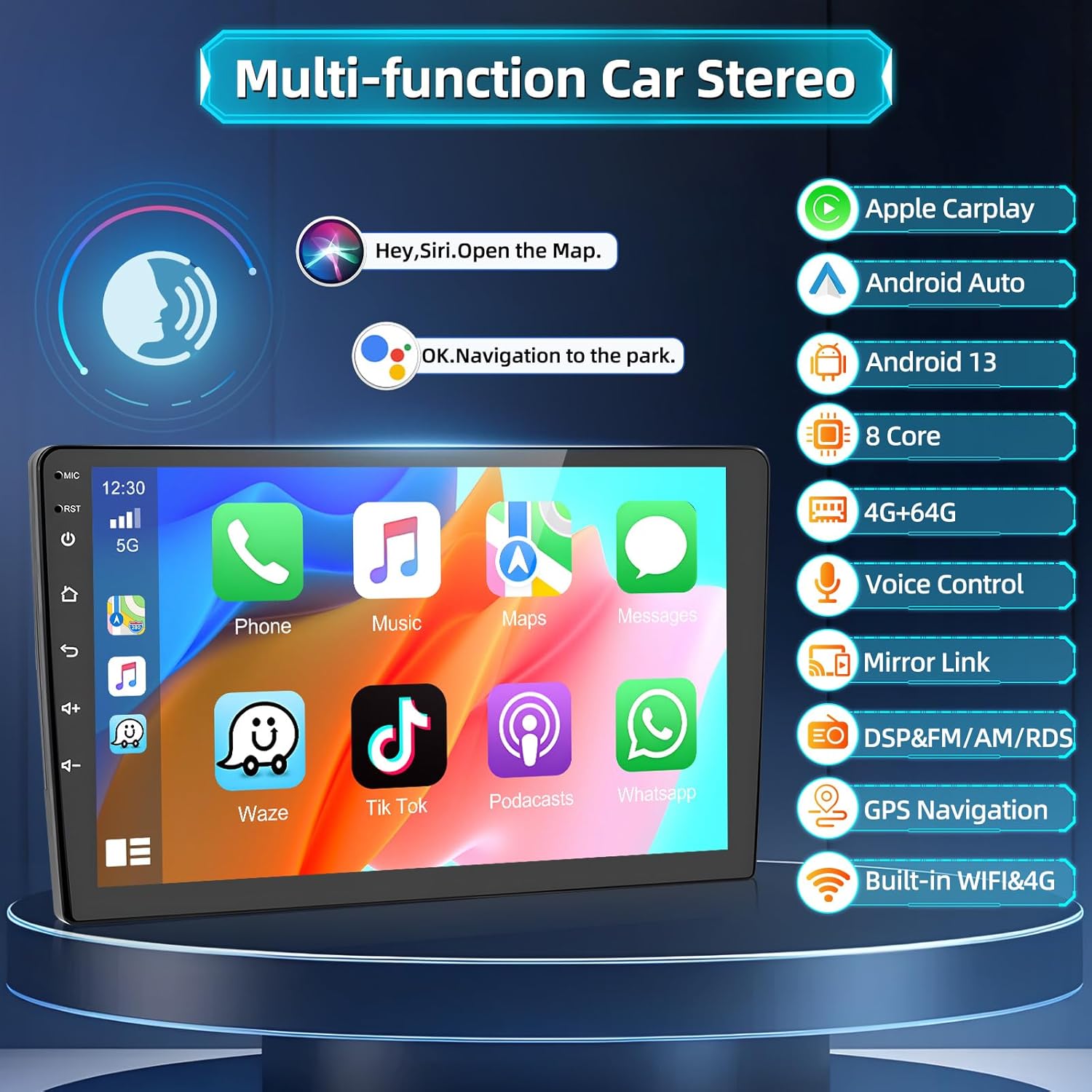 Podofo [4+64G 8 Core] Wireless CarPlay Car Stereo for Kia Forte 2009-2017 with Android Auto, 9" Touch Screen Radio Audio Bluetooth 5.0 GPS Navi Mirror Link WiFi FM/AM Radio RDS Backup Camera