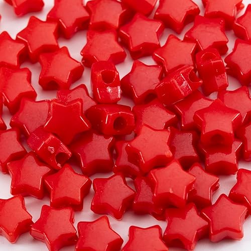 Miniatura 2 de 500 cuentas de estrella de color rojo acrílico de 0.51 pulgadas (0.512 in), agujero grande para hacer joyas, pulseras, collares, aretes, llaveros,