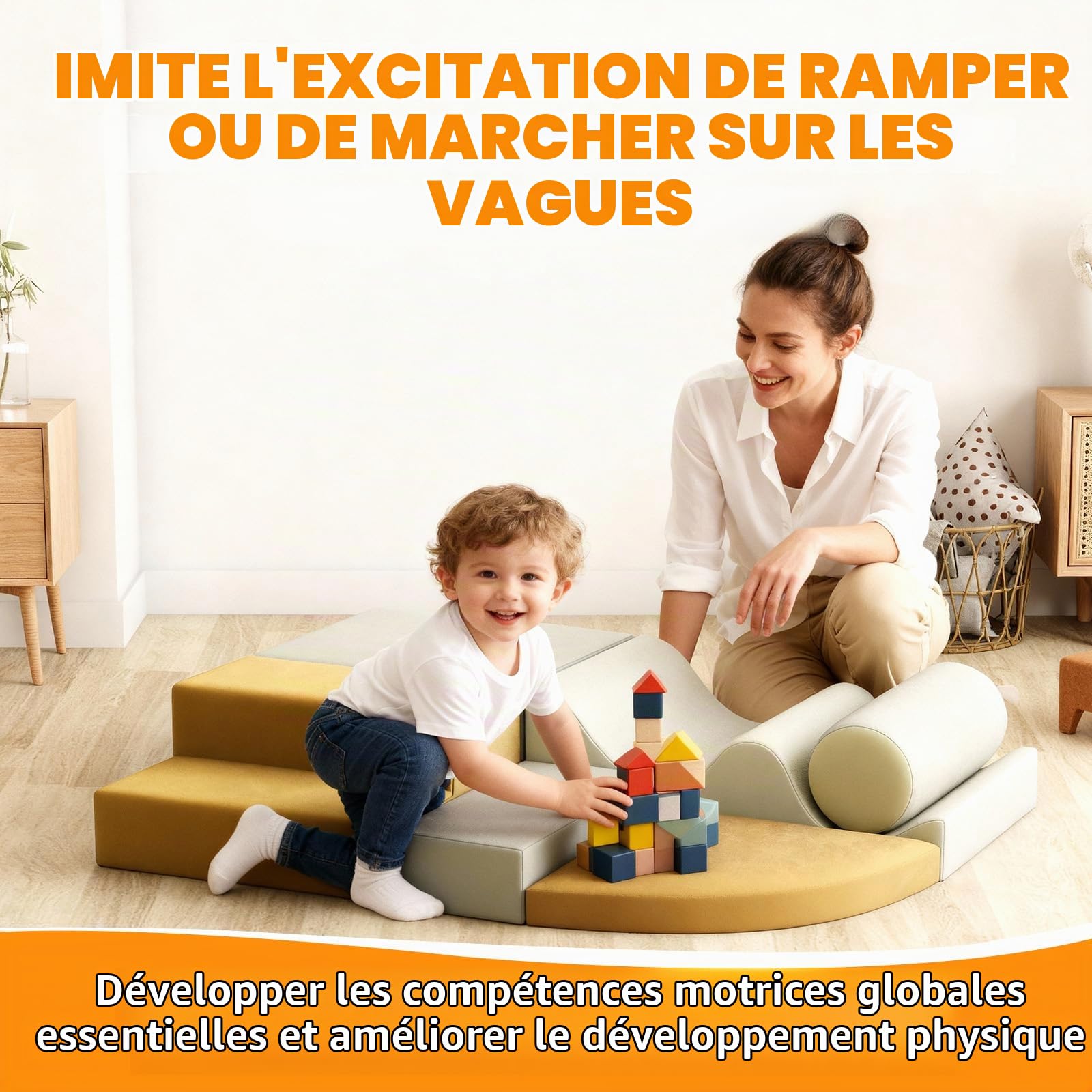 Parcours Motricité Bébé 6 Pièces, Module De Motricité En Mousse Souple, Blocs d'Escalade Lavables, Jeu d'Intérieur Pliable Pour Maison Et Crèche, Développement Motricité Globale, 100x80x20 cm