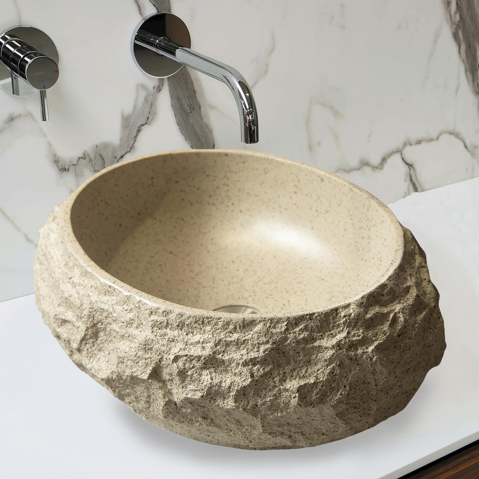 Eleshine Irregular Oval 18'' Vessel Sink, Stone Pattern Resin Bathroom Sink, Modern Artistic Style Above Counter Basin, NO Faucet, Beige