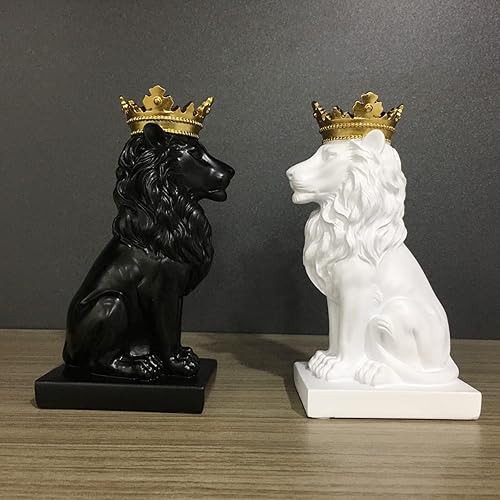 Miniatura 9 de Artgenius Figura decorativa de estatua de león de corona de rey real de 7.3 pulgadas (blanco)